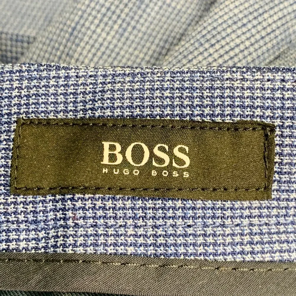HUGO BOSS Size 40 Blue Houndstooth Virgin Wool Single Breasted Notch Lapel Suit